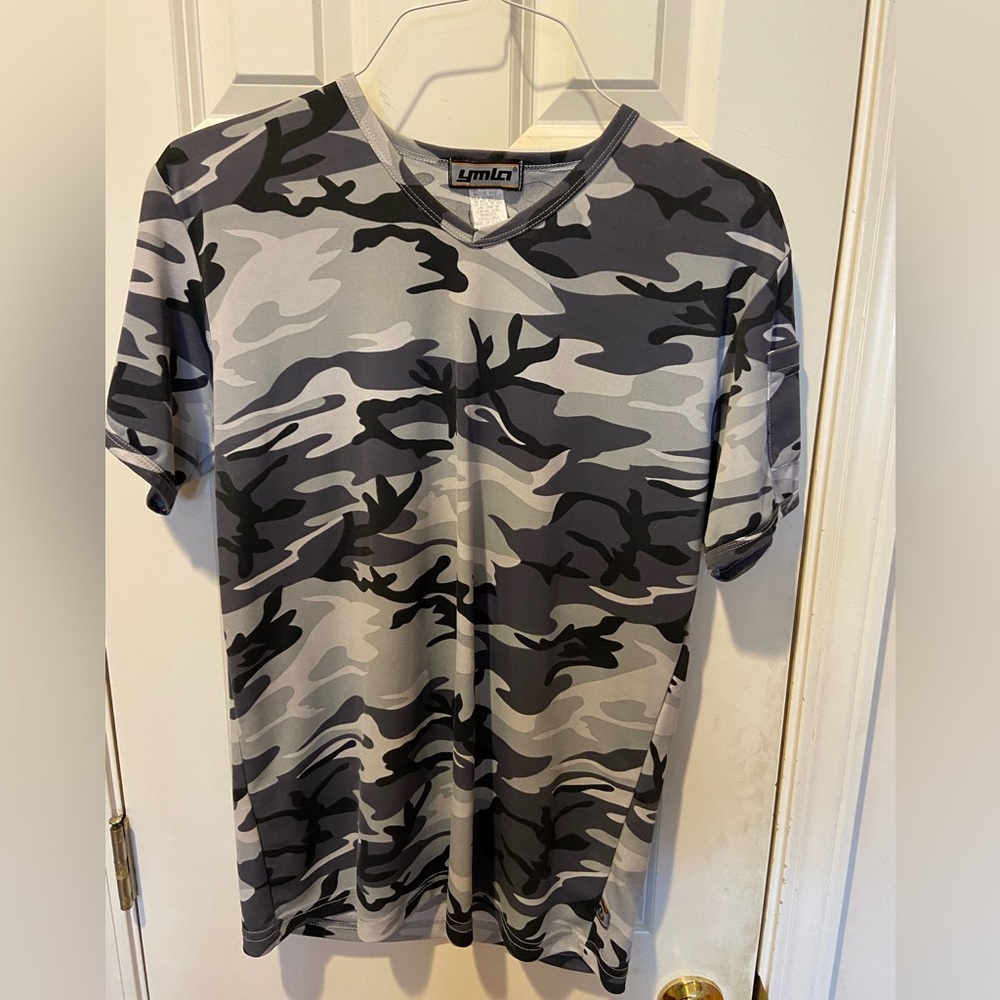 Men’s Grey/White/Black Camouflage Print Party Shirt